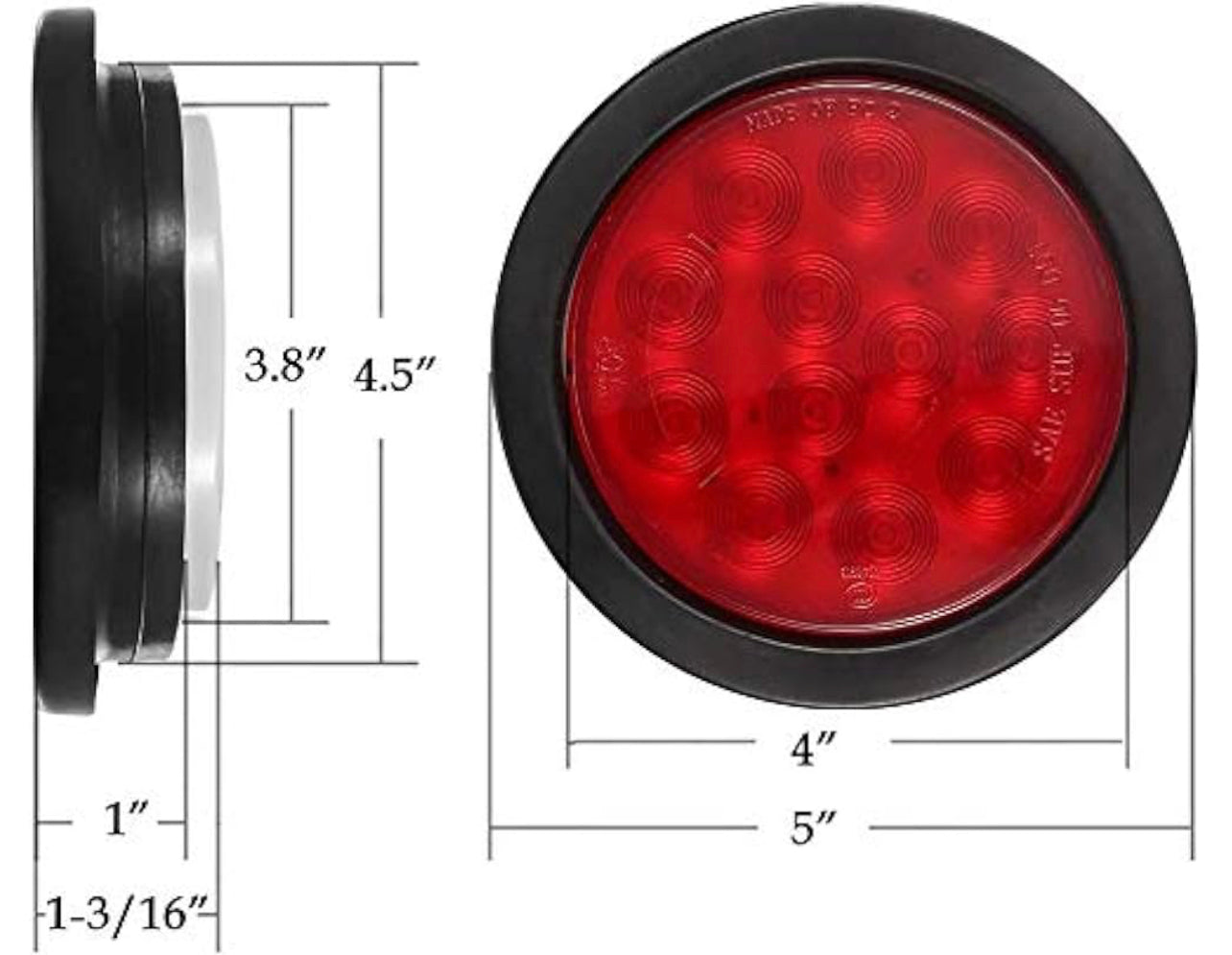 4in Red (Stop/Tail/Turn) W/Grommet & Pigtail