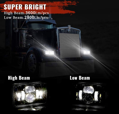 4 PCS DOT 60W 4x6 Inch HeadLights Compatible with Peterbilt Kenworth.