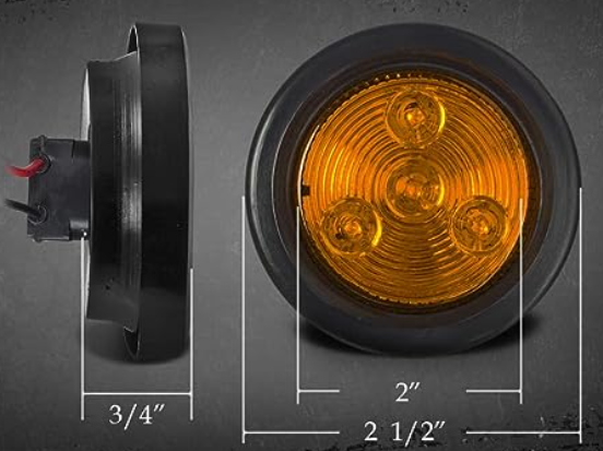 Amber 2" “ABS” Labled Round Sealed Clearance Marker Lights W/ Grommet & Pigtail