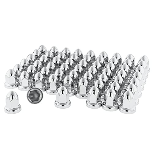 33 mm Chrome Lug Nut Covers with Flange - Push on Fitting - ABS Plastic Chrome Lug Nut Covers - Classic Height: 2.5" - Pack of 60 PC